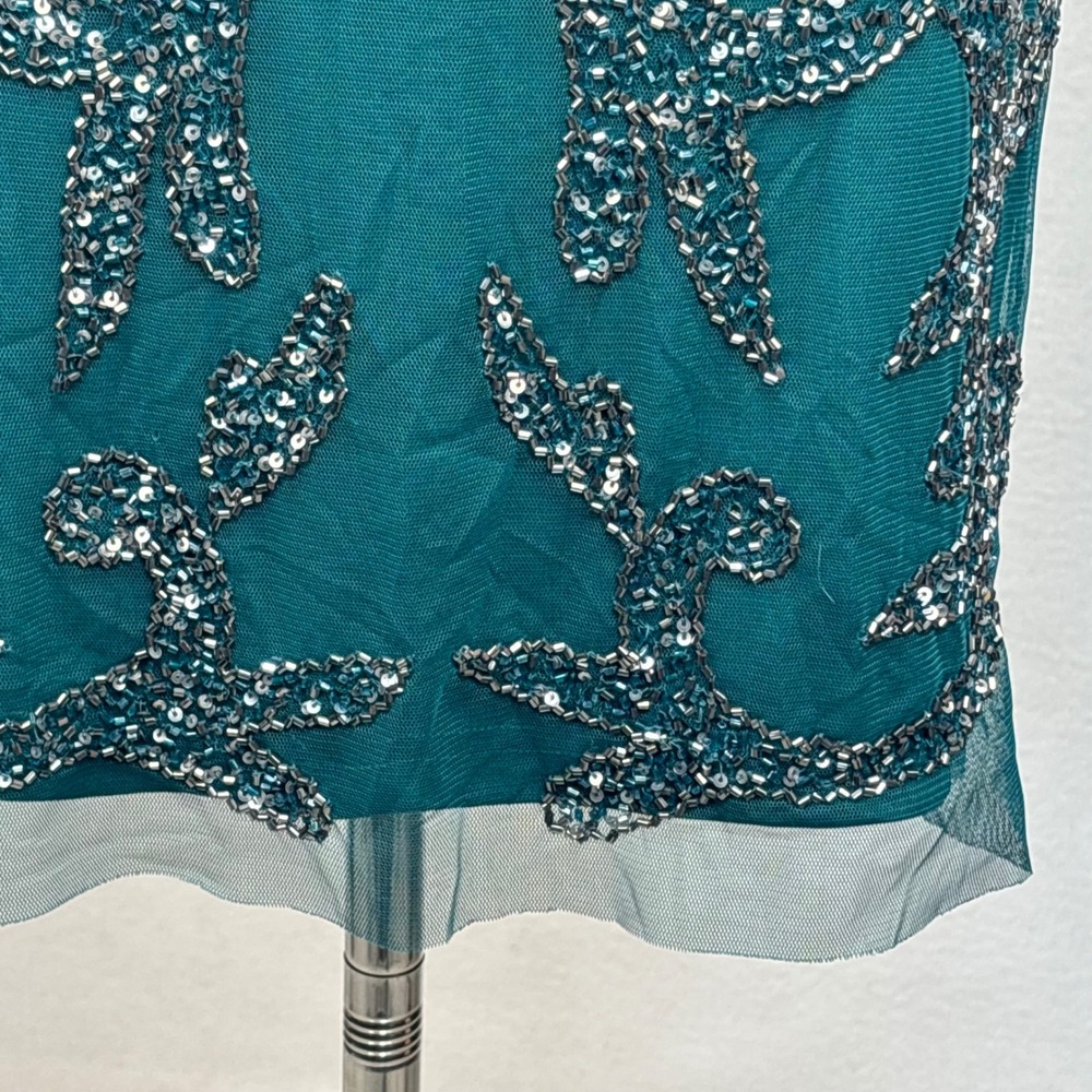 Adrianna Papell Sheath Dress Emerald Green Beaded Sequin Art Deco Women 4 - Picture 12 of 16